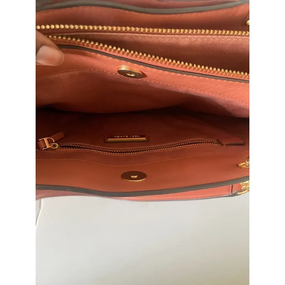 Tory Burch Lily Triple Compartment Large Leather Tote Handbag TRAMONTO Gold 🗣